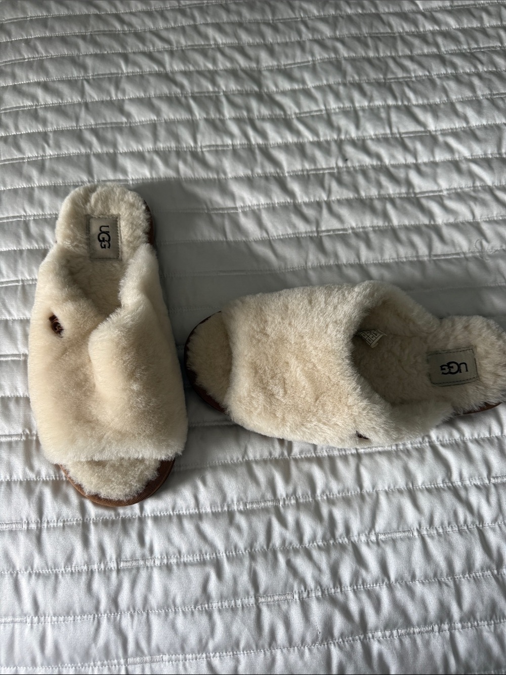 UGG Cream Sheepskin Cross-Strap Slide Slippers